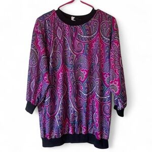 Vibrant Paisley Women's Blouse - Fuchsia and Violet